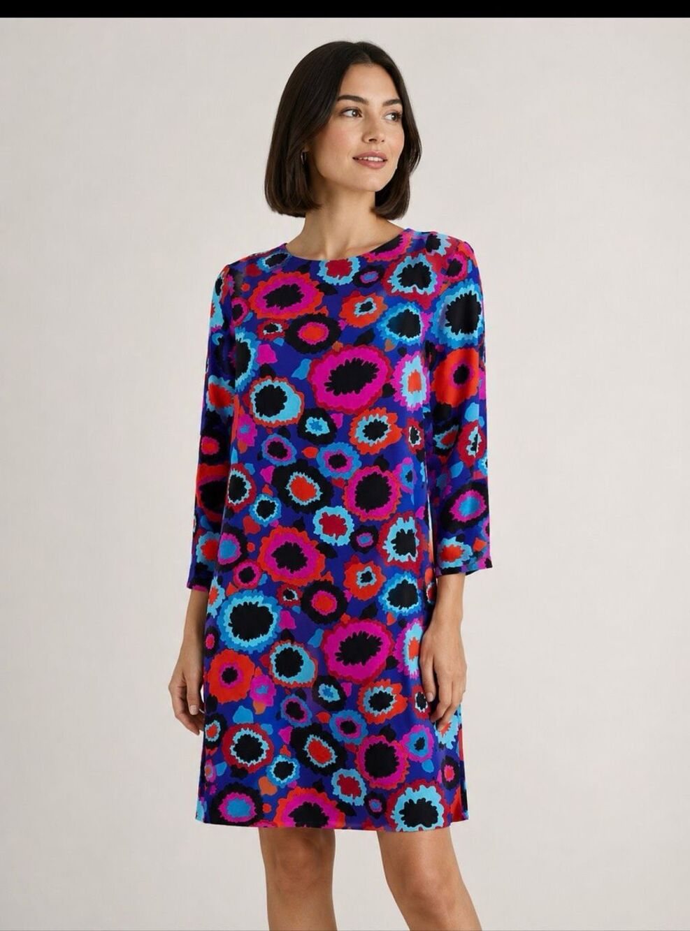 Alice & Trixie 100% Silk Psychedelic Floral Shift Dress NWT M 3/4 Sleeve